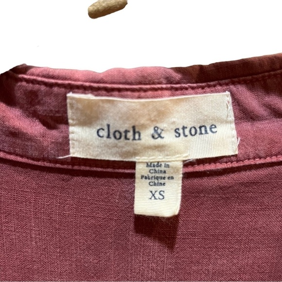 Cloth & Stone Tencel Red Chambray Peplum Button Down Top Frayed Hem Sz XS - Picture 9 of 10